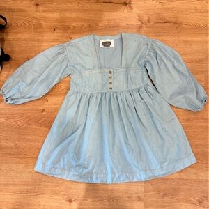 Anthropologie Light Blue Denim Puff Sleeve Kids Dress
